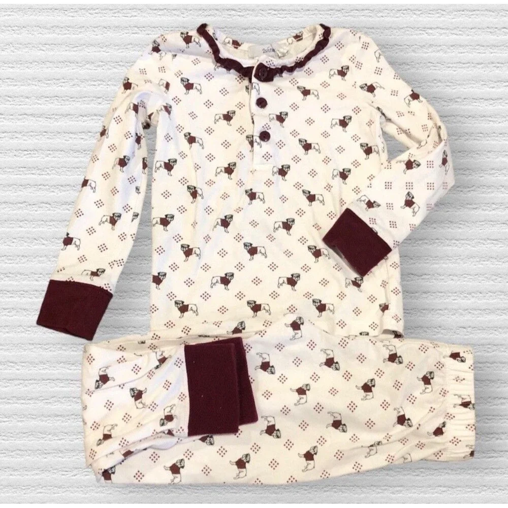 Ishtex Georgia Bulldogs Pajamas Set Kids 2T White Maroon Long Sleeve Dog Print